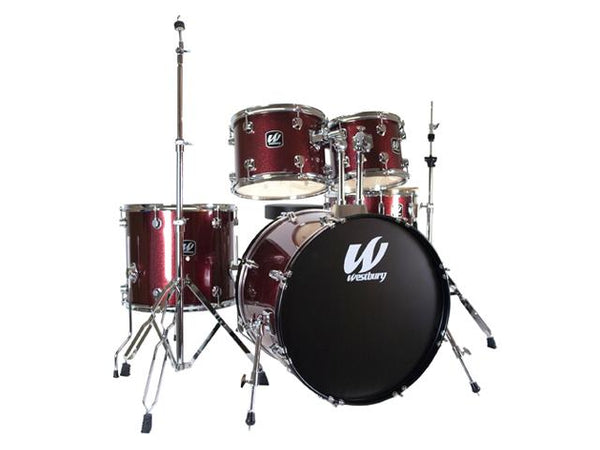 Westbury 5 PC Ruby Sparkle 20 BD Studio Drum Kit w/ Hardware